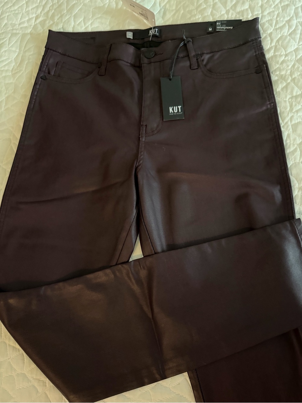 KUT From The Kloth Mia Fab Coated Skinny Jeans Burgundy Size 14 NWT